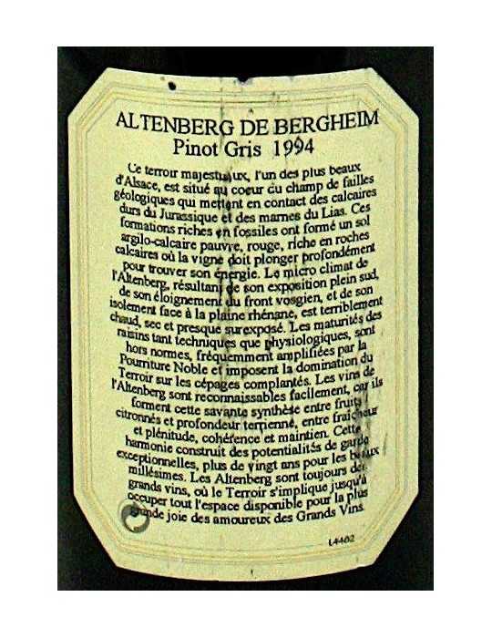 Pinot Gris Altenberg de Bergheim Selection de Grains Nobles 1994 - Marcel Deiss 