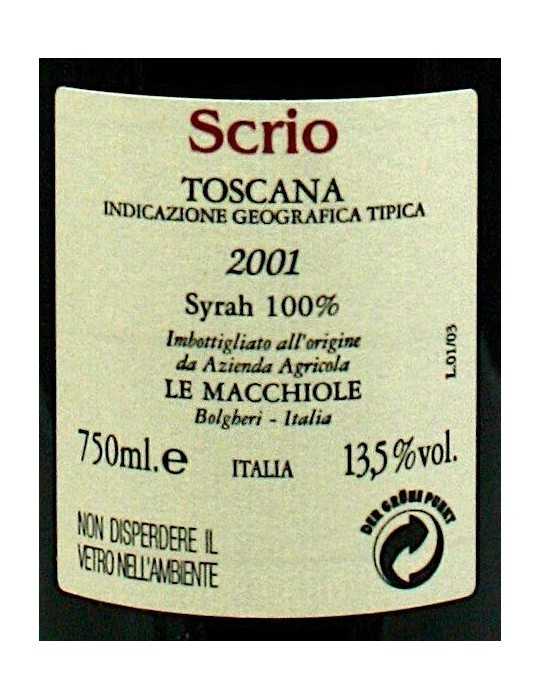 Scrio 2001 - Le Macchiole (caisse de 6 bout.)