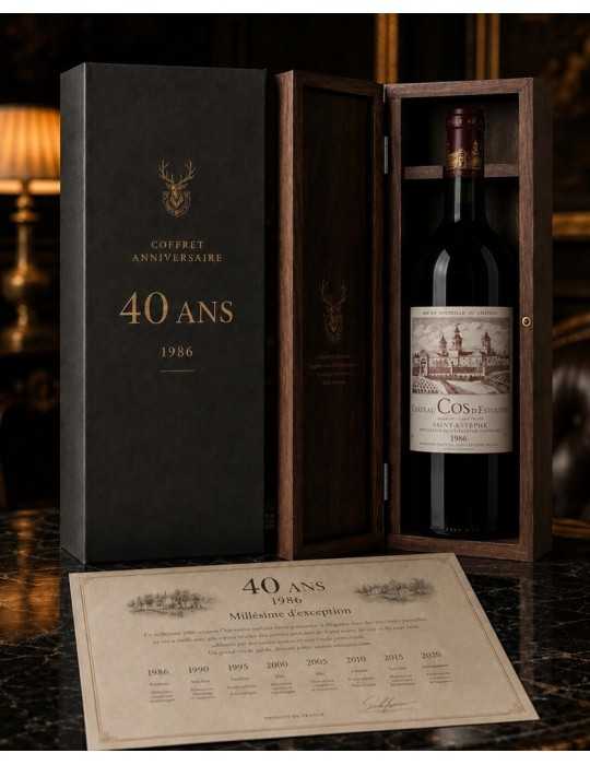 Coffret Anniversaire 40 ans – Château Cos d’Estournel 1986 avec parchemin