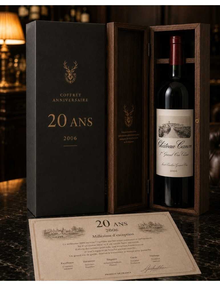 Coffret Anniversaire 20 ans – Château Canon 2006 avec parchemin